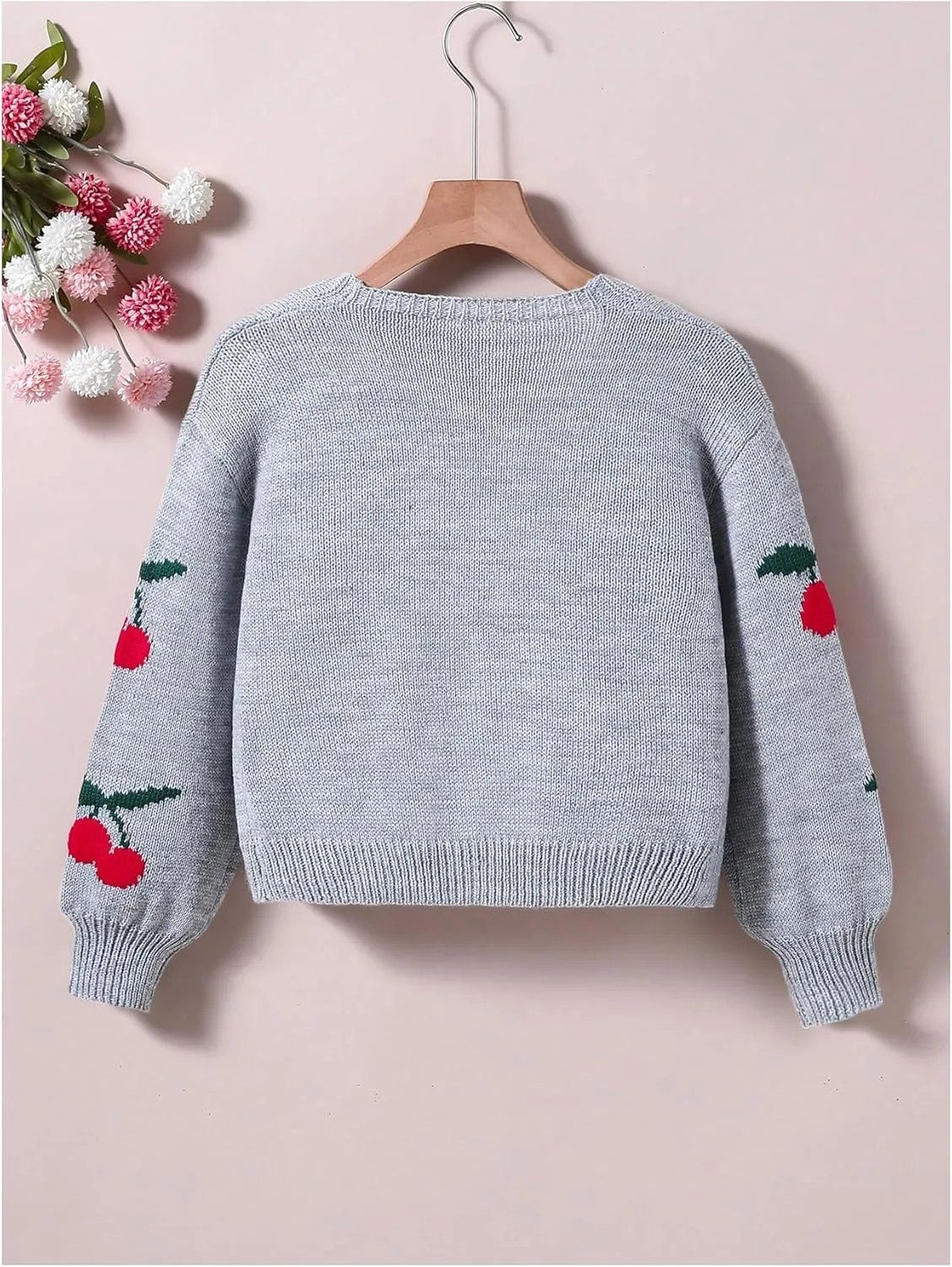 GORGLITTER Girl's Cherry Pattern Open Front Cardigan Long Sleeve Lightweight Knit Sweater Tops