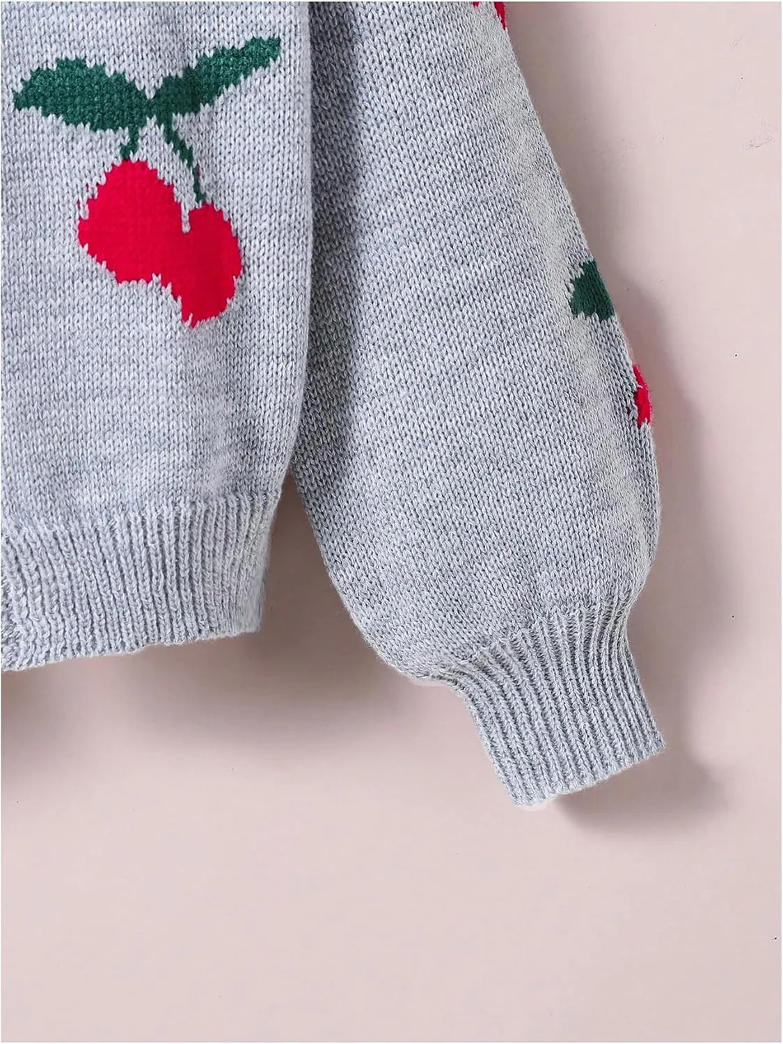 GORGLITTER Girl's Cherry Pattern Open Front Cardigan Long Sleeve Lightweight Knit Sweater Tops