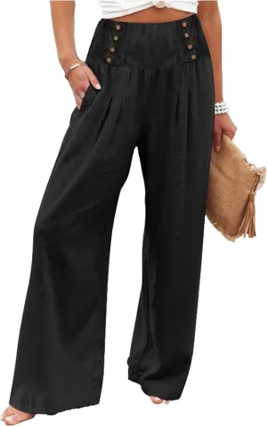 High Waisted Palazzo Wide Leg Flowy Dressy Pants for Women Business Casual Trousers with Pockets
