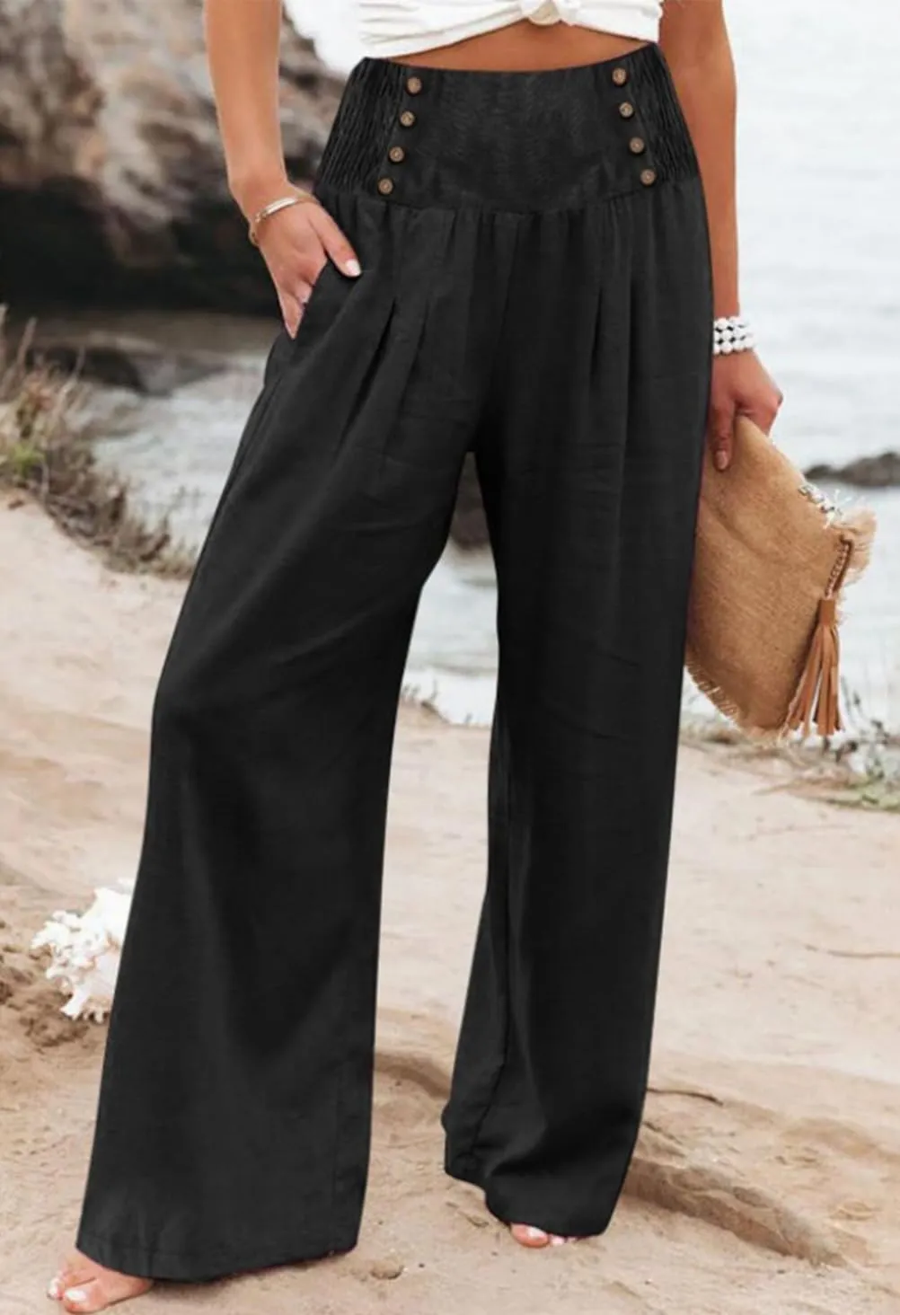 High Waisted Palazzo Wide Leg Flowy Dressy Pants for Women Business Casual Trousers with Pockets