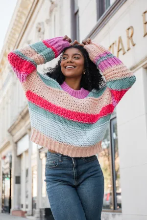 In Line Peach Multi Chunky Striped Sweater SALE