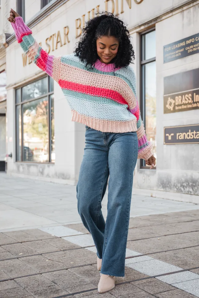 In Line Peach Multi Chunky Striped Sweater SALE