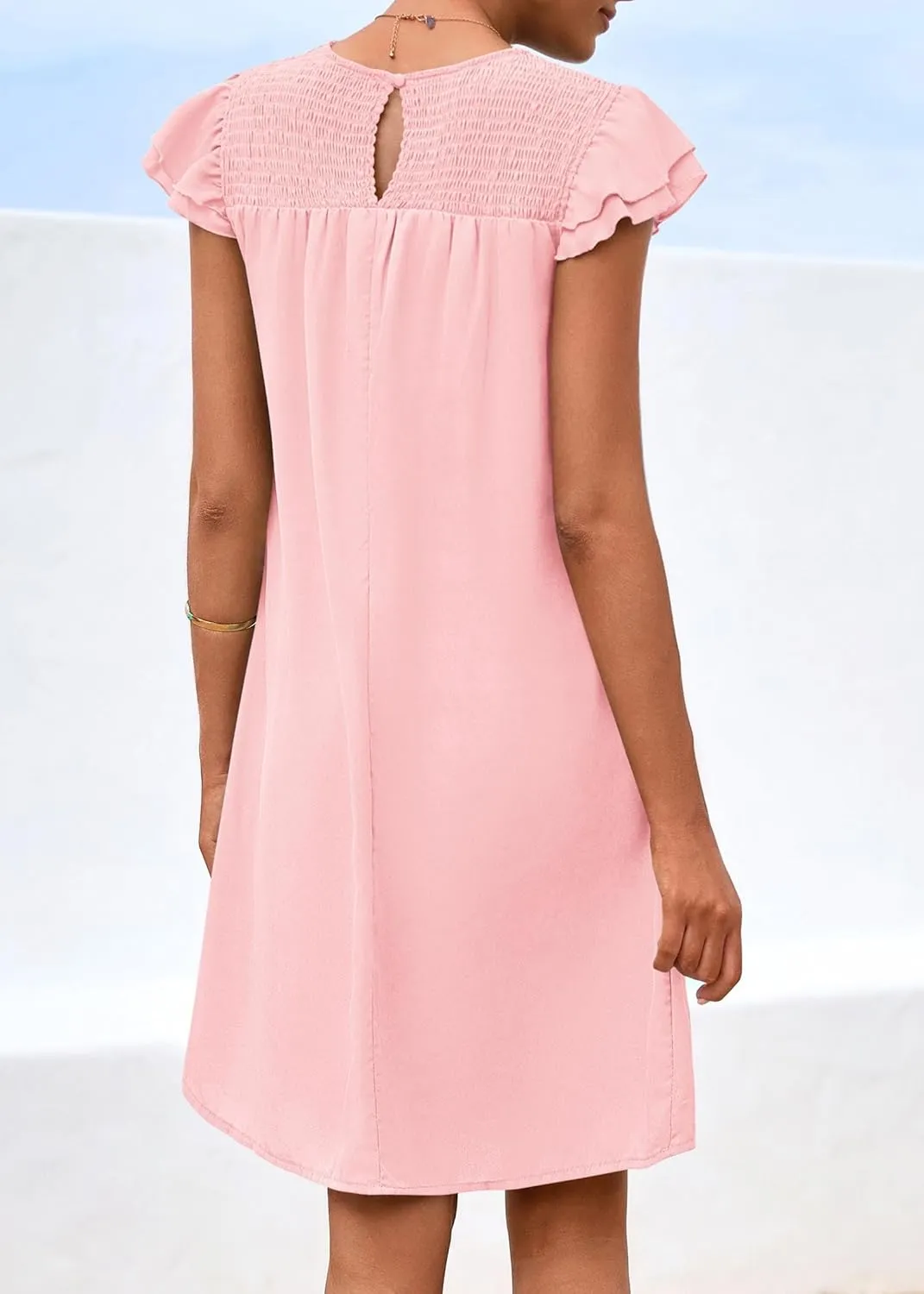 KIRUNDO Wedding Guest Shift Dresses for Women Short Spring Summer Ruffle Cap Sleeve Chiffon Babydoll Flowy Mini Sundress