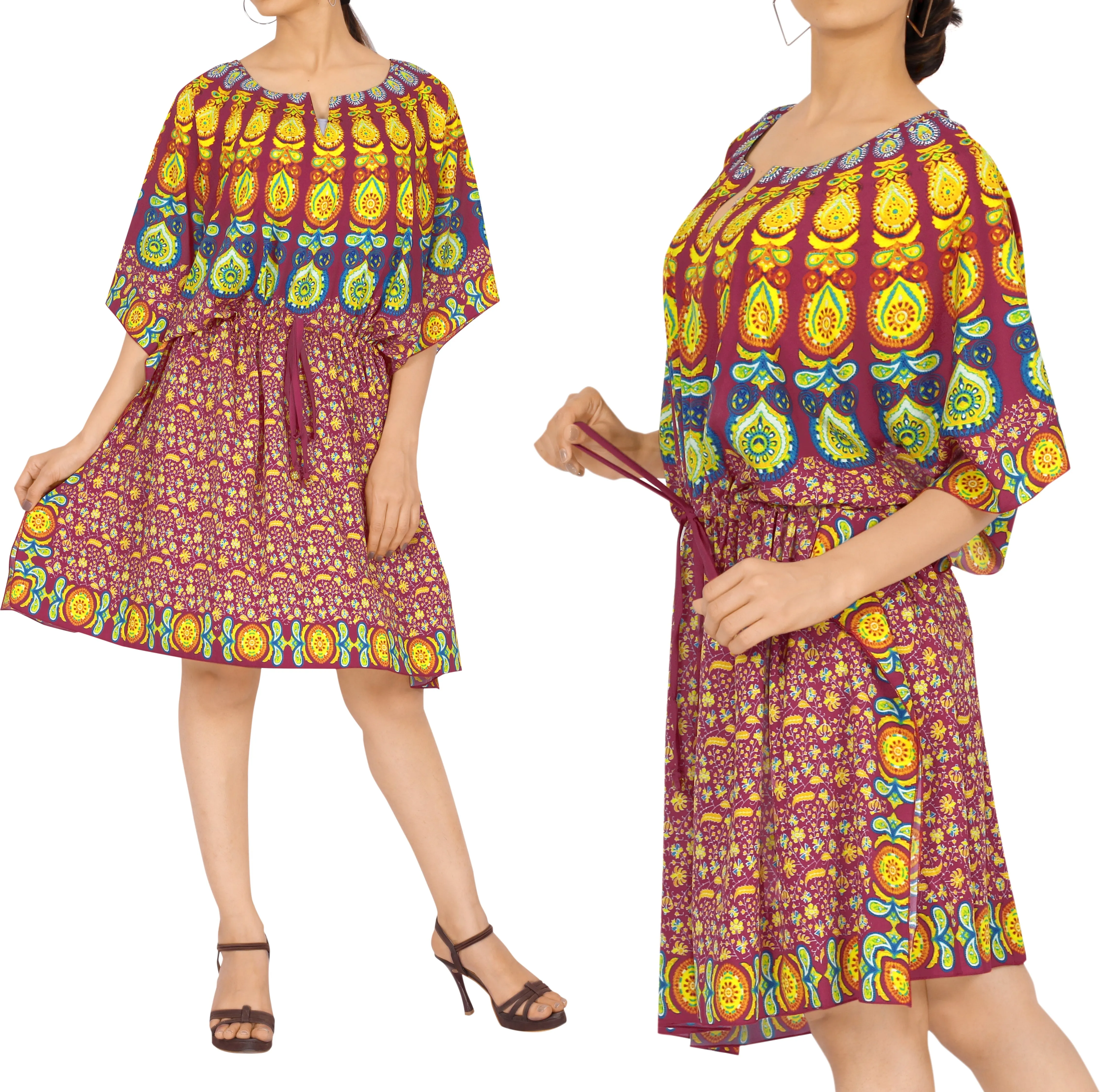 La Leela Women's Mandala Printed Everyday Fall Coverup Dress Top Blouse 2x-3x