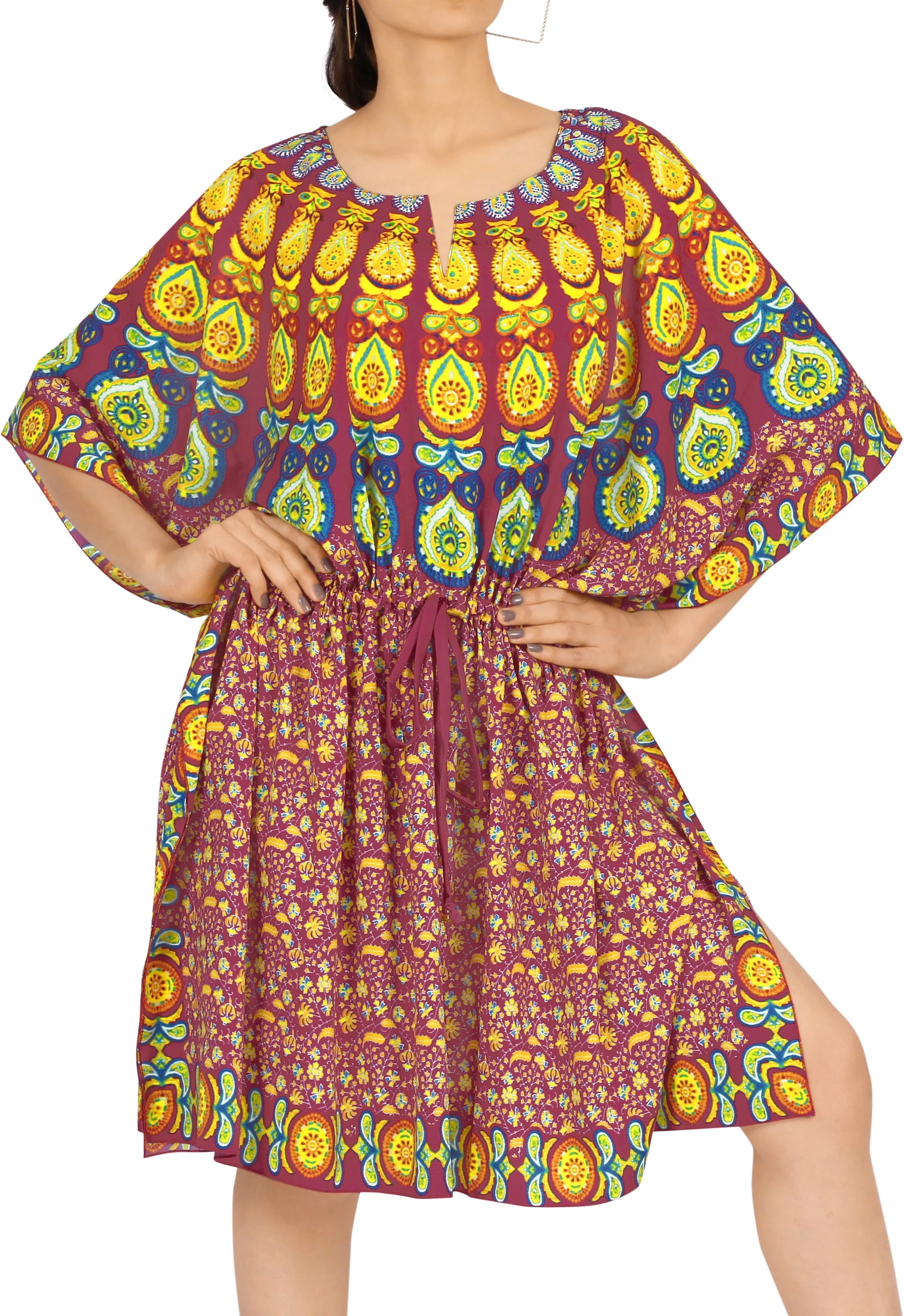 La Leela Women's Mandala Printed Everyday Fall Coverup Dress Top Blouse 2x-3x