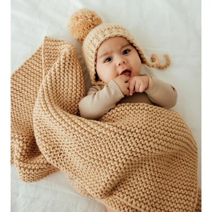 Latte Garter Stitch Knit Blanket