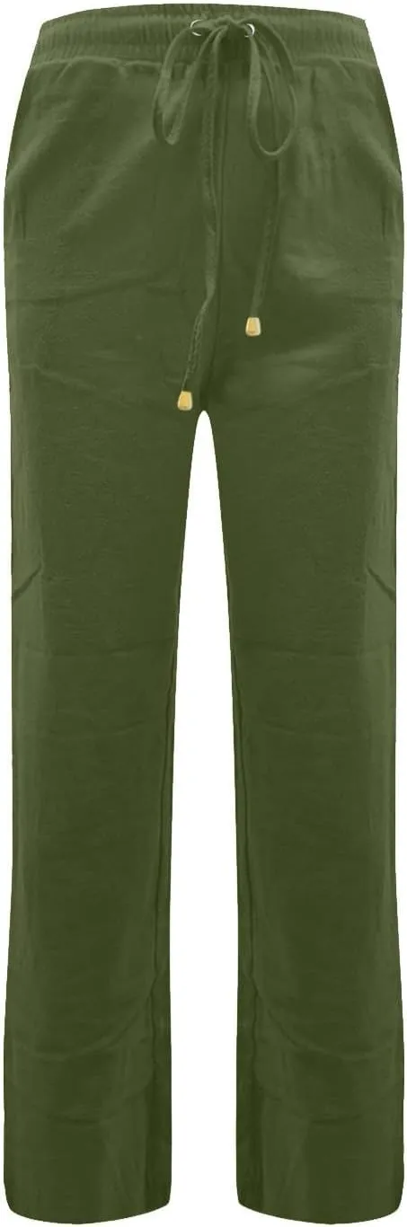 Linen Pants Women Summer Casual Lightweight Elastic High Waisted Work Pants Loose Fit Trouser Pants with Pockets