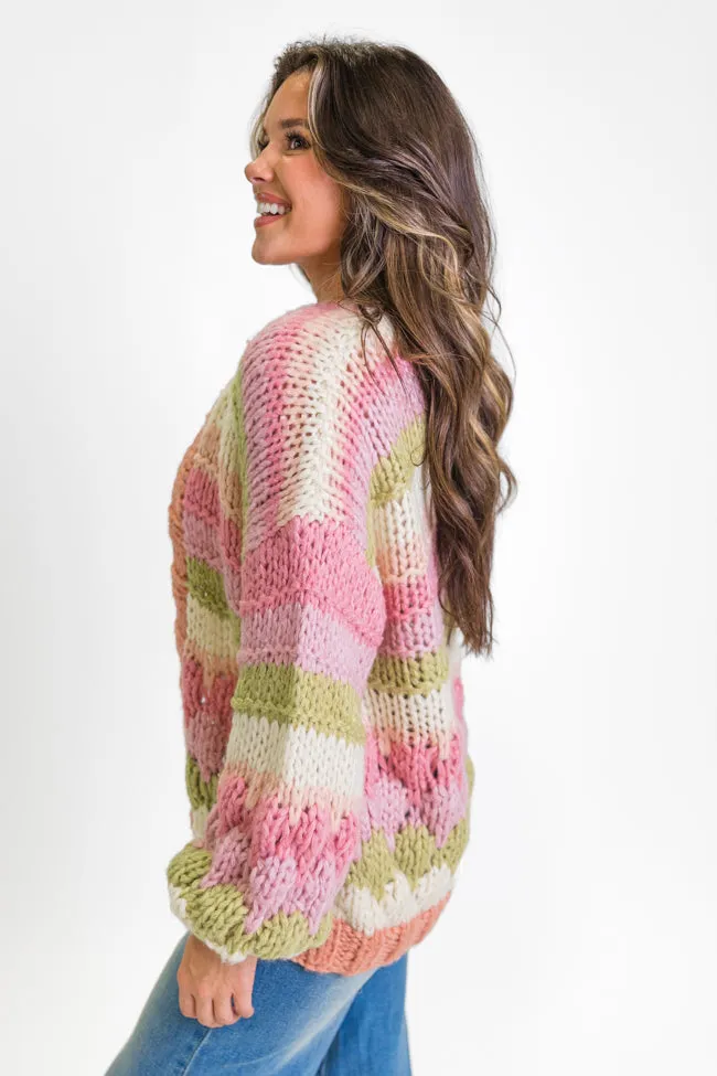 Lost In Your Love Pink Multi Stripe Chunky Cardigan FINAL SALE