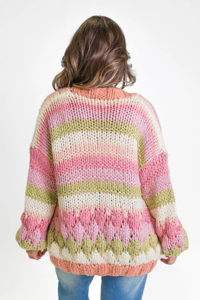 Lost In Your Love Pink Multi Stripe Chunky Cardigan FINAL SALE