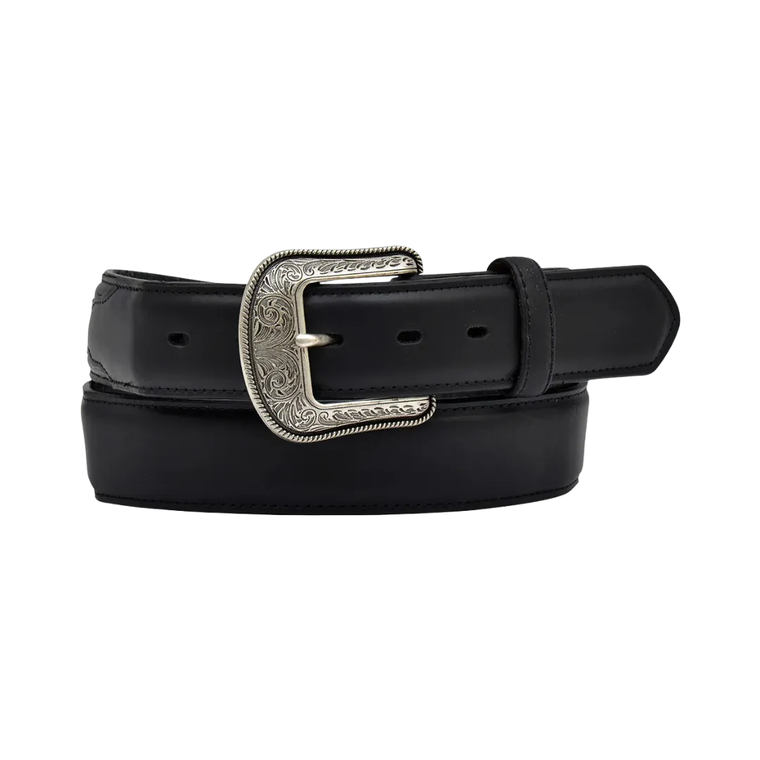M&F Men's 3D Black Waxy Full-Grain Leather Belt
