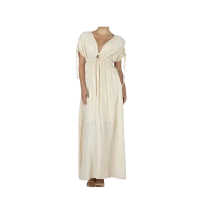 Miss Me Women's Flowy Maxi Smocked Waist Tassels Cream Dress