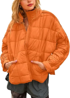Omoone Women's Quilted Puffer Jacket Zip Up Oversized Lightweight Padded Down Coat Outerwear
