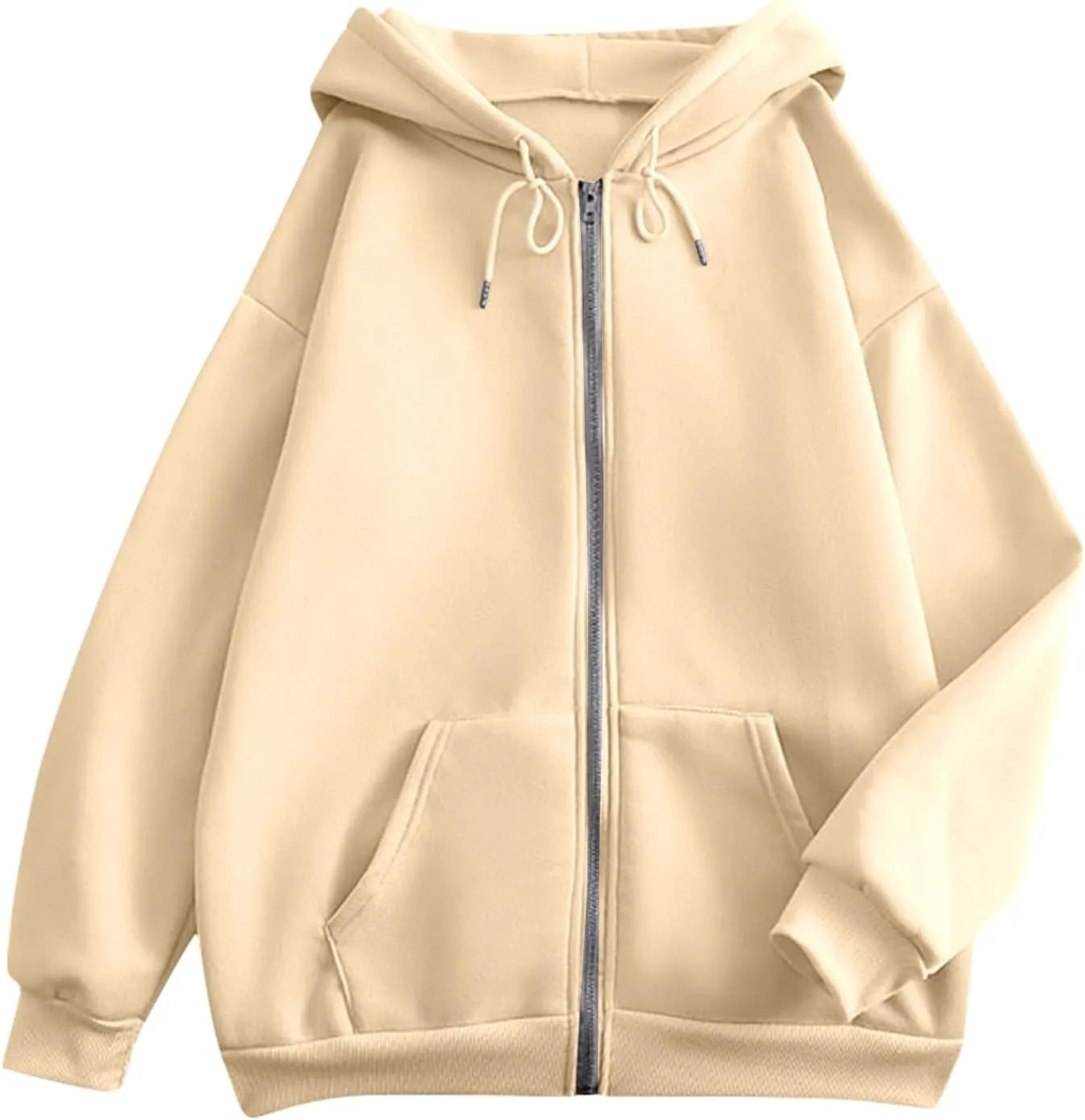 Oversized Hoodies for Women Cute Solid Color Drawstring Fashion Hoodies Loose Fit Zip Up Sweatshirt with Pocket