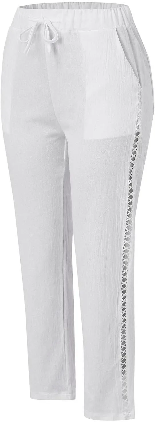 Pants for Women, Wide Leg Pants Casual Peasant Straight Linen Trendy Drawstring