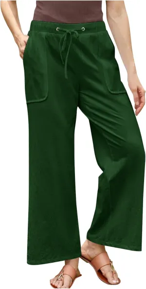 Plus Size Cotton Linen Pants Women Dressy Casual Elastic High Waisted Slacks Summer Trousers with Pockets