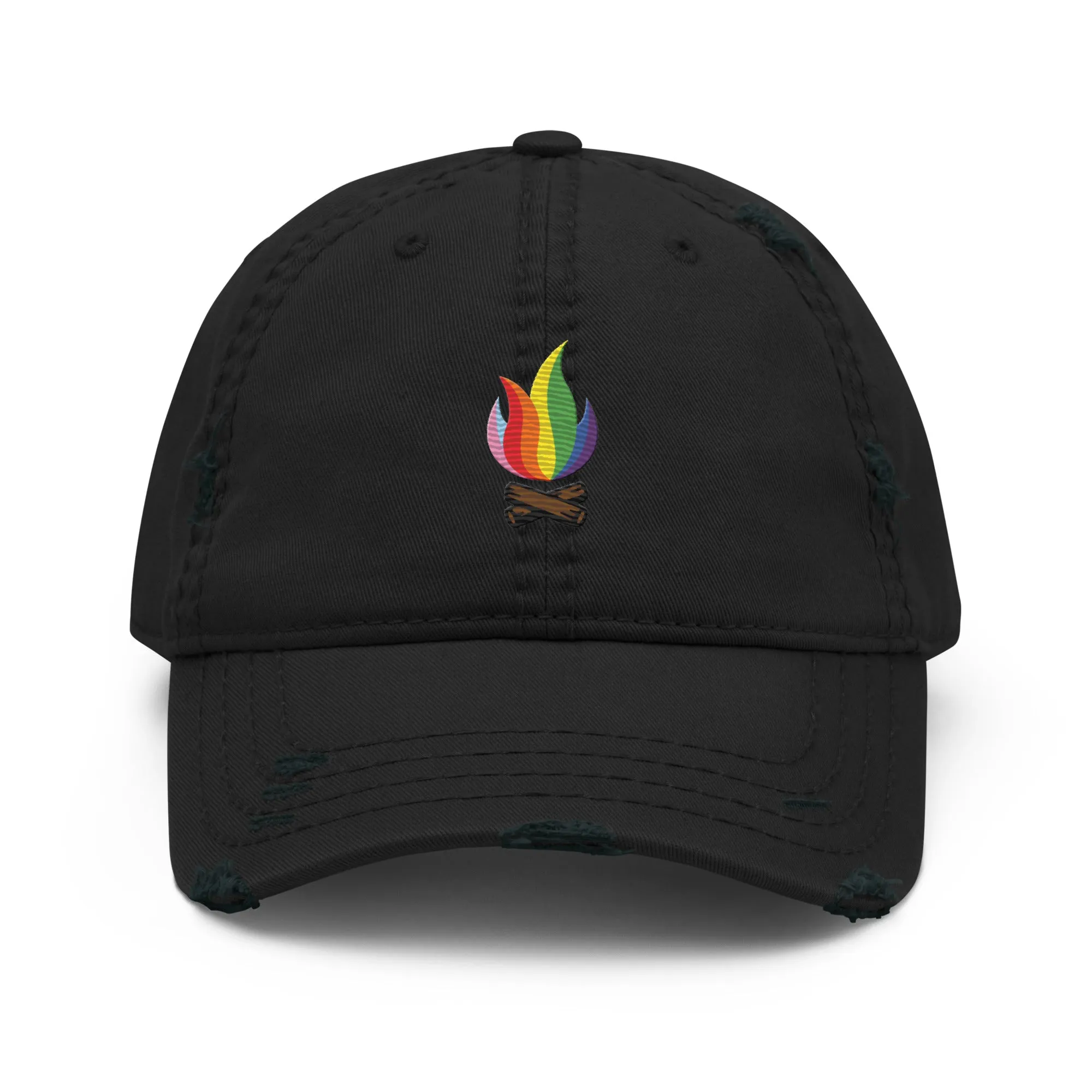 Rainbow Flame Distressed Cap
