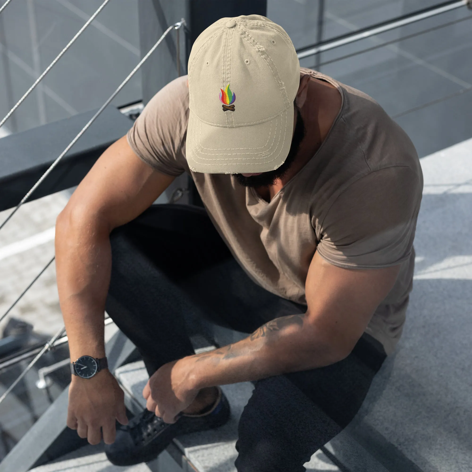 Rainbow Flame Distressed Cap