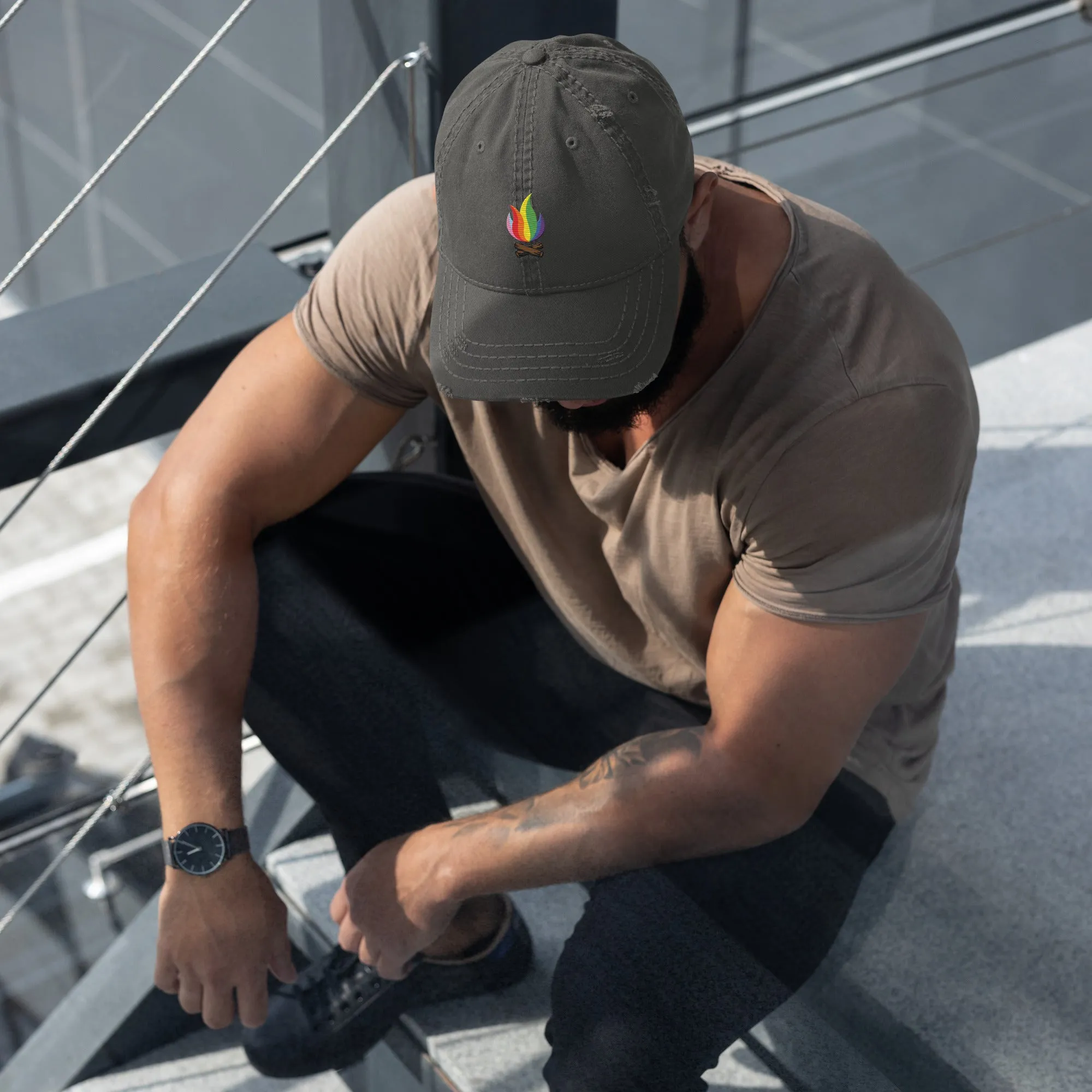 Rainbow Flame Distressed Cap