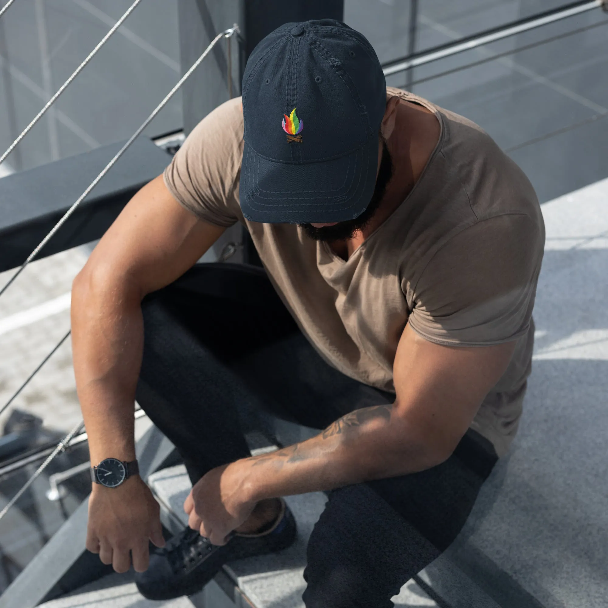 Rainbow Flame Distressed Cap