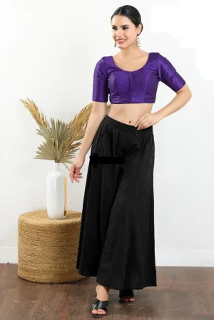 Readymade Mulbury Silk Padded Front Open Elbow Sleeves Brinjal Saree Blouse
