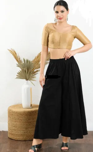 Readymade Mulbury Silk Padded Front Open Elbow Sleeves Gold Saree Blouse