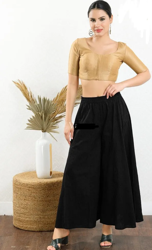 Readymade Mulbury Silk Padded Front Open Elbow Sleeves Gold Saree Blouse