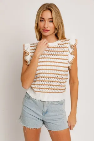 Ronda Ruffle Sleeve Stripe Knit Top