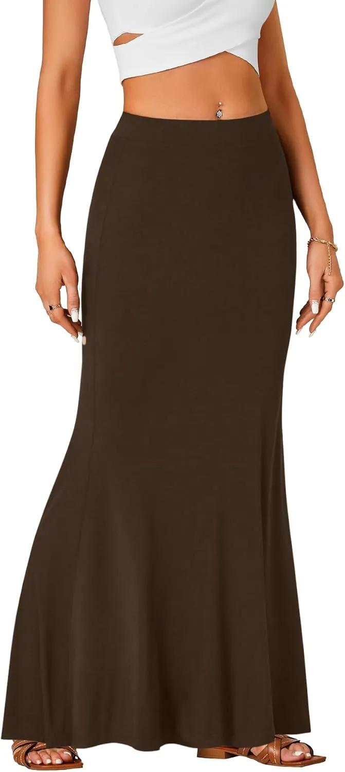 Rooscier Women's High Waist Maxi Skirt Lightweight Floor Length Flared Long Skirt