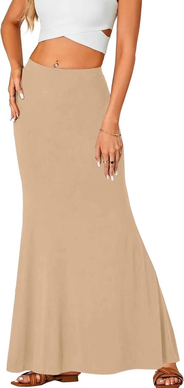 Rooscier Women's High Waist Maxi Skirt Lightweight Floor Length Flared Long Skirt