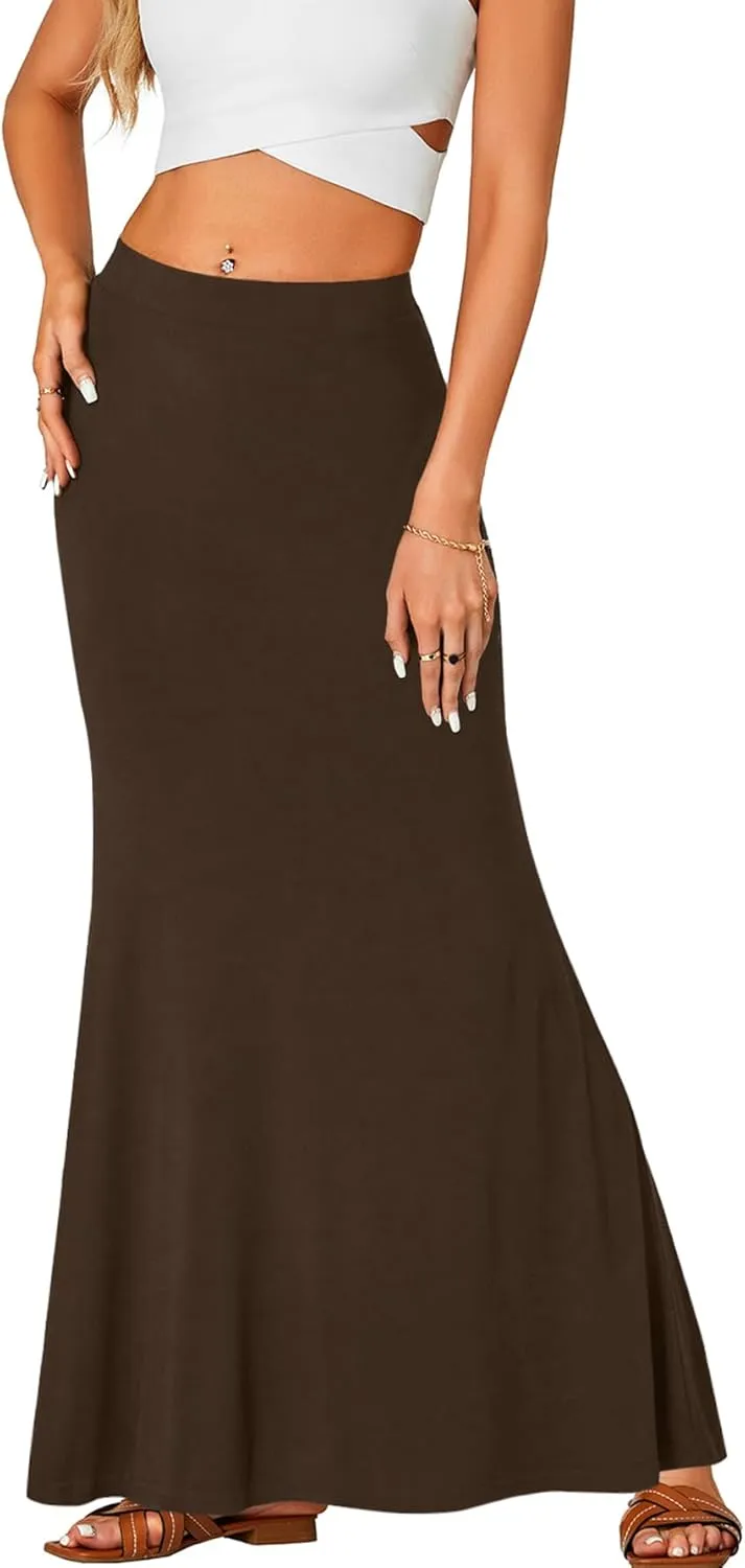 Rooscier Women's High Waist Maxi Skirt Lightweight Floor Length Flared Long Skirt