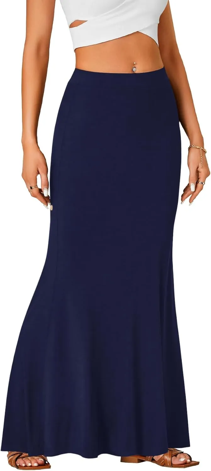 Rooscier Women's High Waist Maxi Skirt Lightweight Floor Length Flared Long Skirt