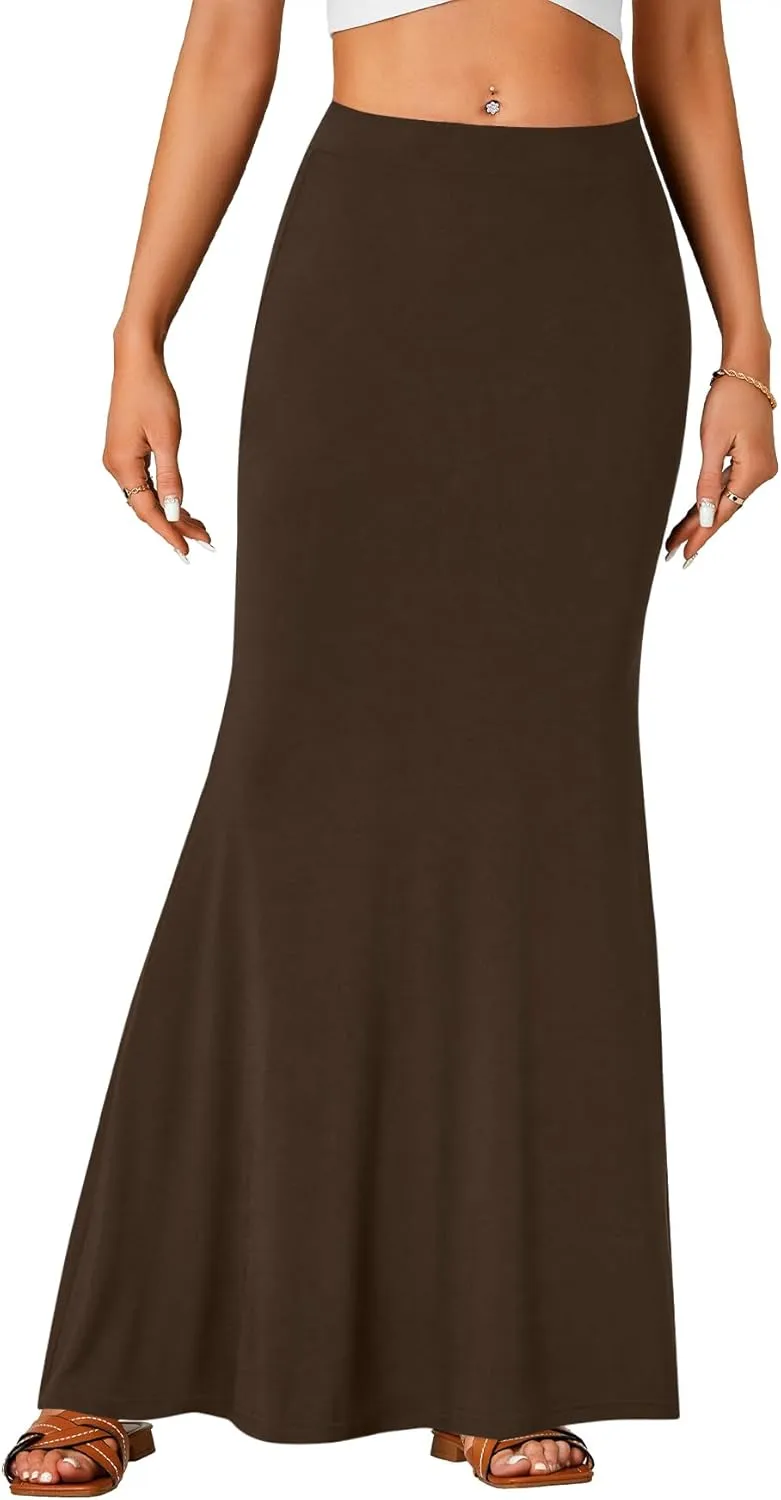 Rooscier Women's High Waist Maxi Skirt Lightweight Floor Length Flared Long Skirt