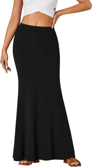 Rooscier Women's High Waist Maxi Skirt Lightweight Floor Length Flared Long Skirt