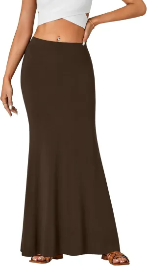 Rooscier Women's High Waist Maxi Skirt Lightweight Floor Length Flared Long Skirt