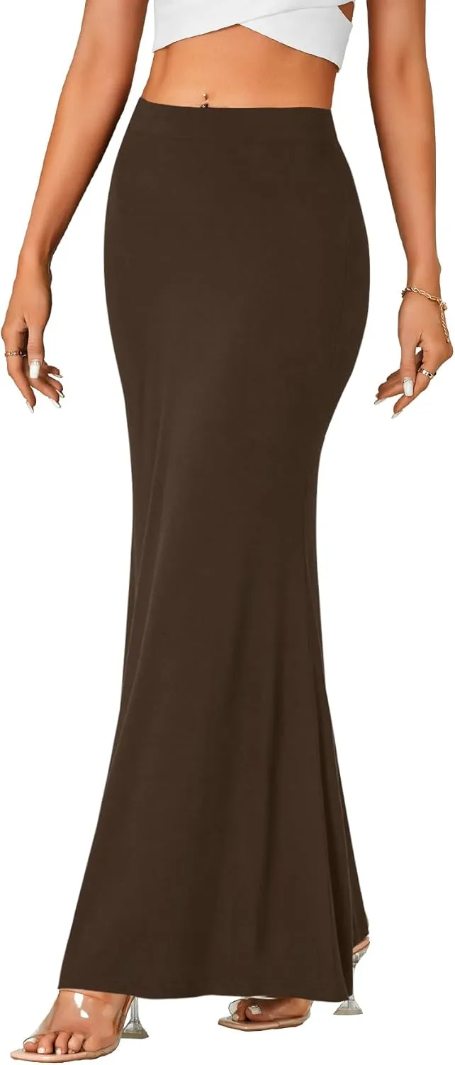 Rooscier Women's High Waist Maxi Skirt Lightweight Floor Length Flared Long Skirt