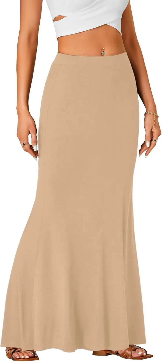 Rooscier Women's High Waist Maxi Skirt Lightweight Floor Length Flared Long Skirt