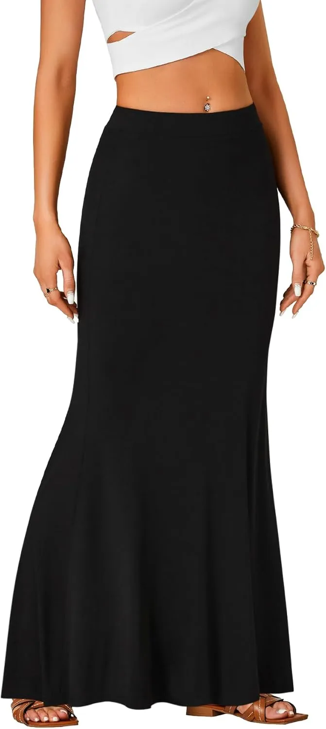 Rooscier Women's High Waist Maxi Skirt Lightweight Floor Length Flared Long Skirt