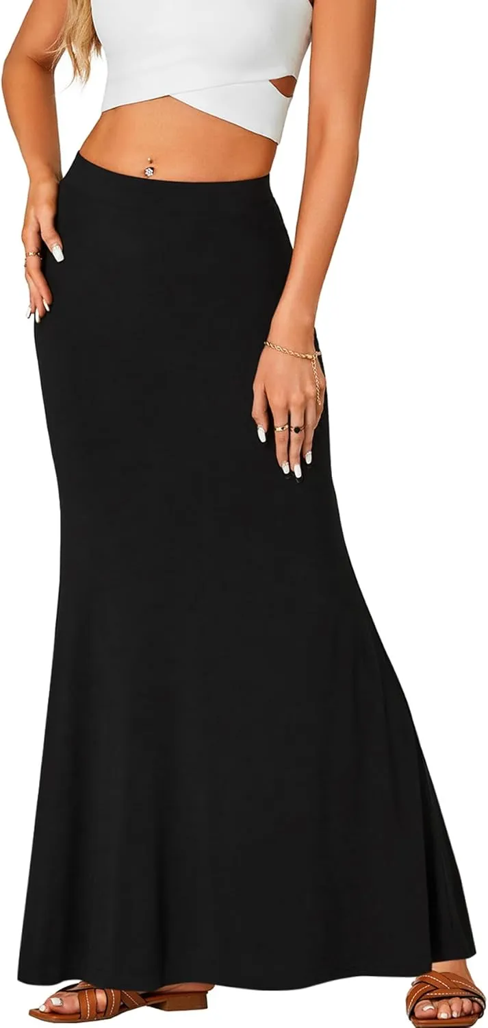 Rooscier Women's High Waist Maxi Skirt Lightweight Floor Length Flared Long Skirt