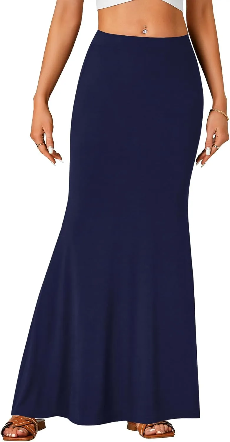 Rooscier Women's High Waist Maxi Skirt Lightweight Floor Length Flared Long Skirt
