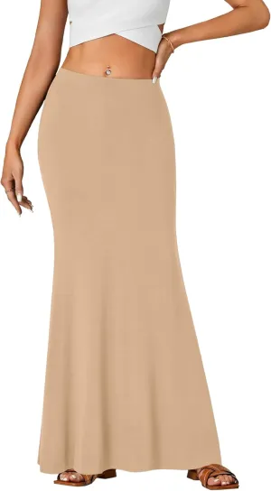 Rooscier Women's High Waist Maxi Skirt Lightweight Floor Length Flared Long Skirt