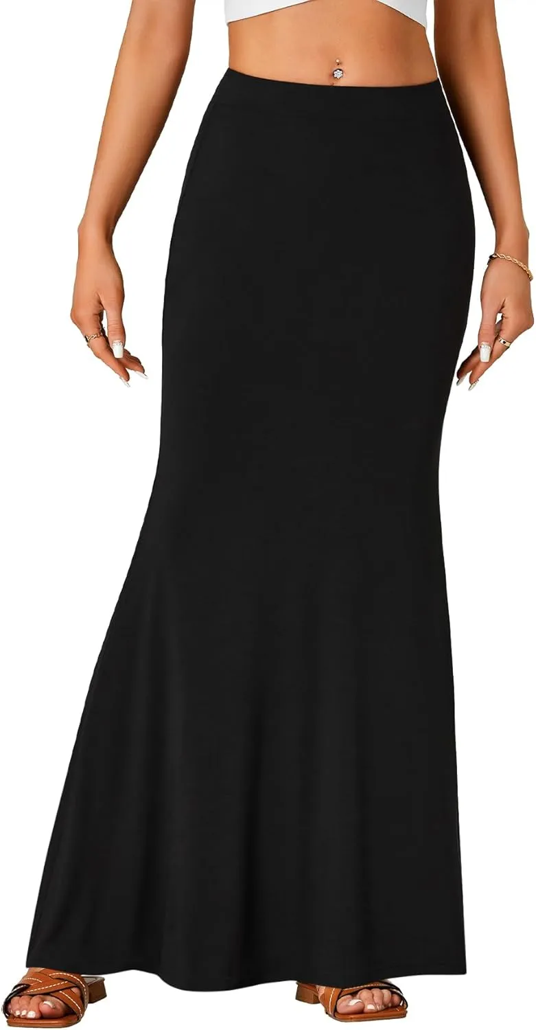 Rooscier Women's High Waist Maxi Skirt Lightweight Floor Length Flared Long Skirt