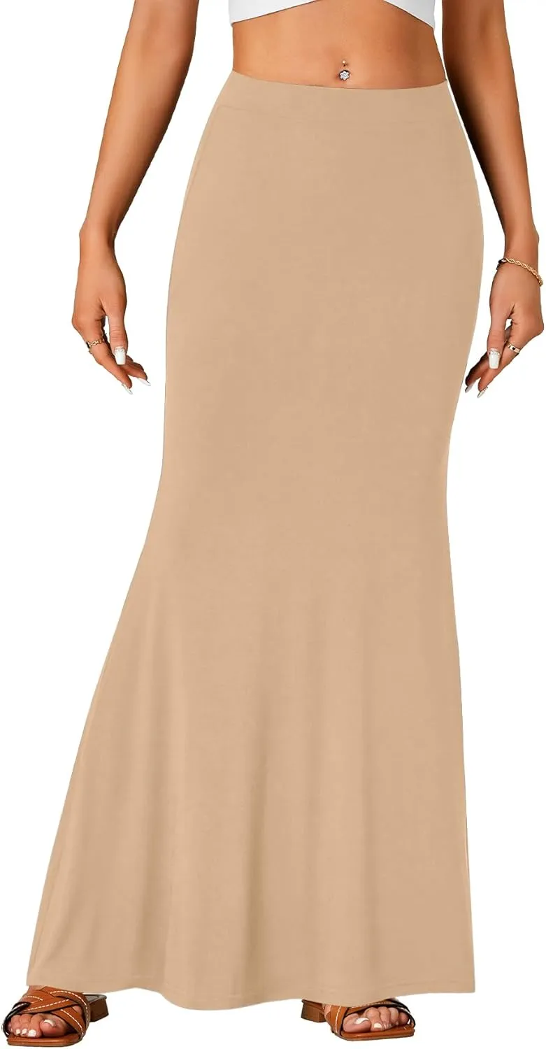 Rooscier Women's High Waist Maxi Skirt Lightweight Floor Length Flared Long Skirt