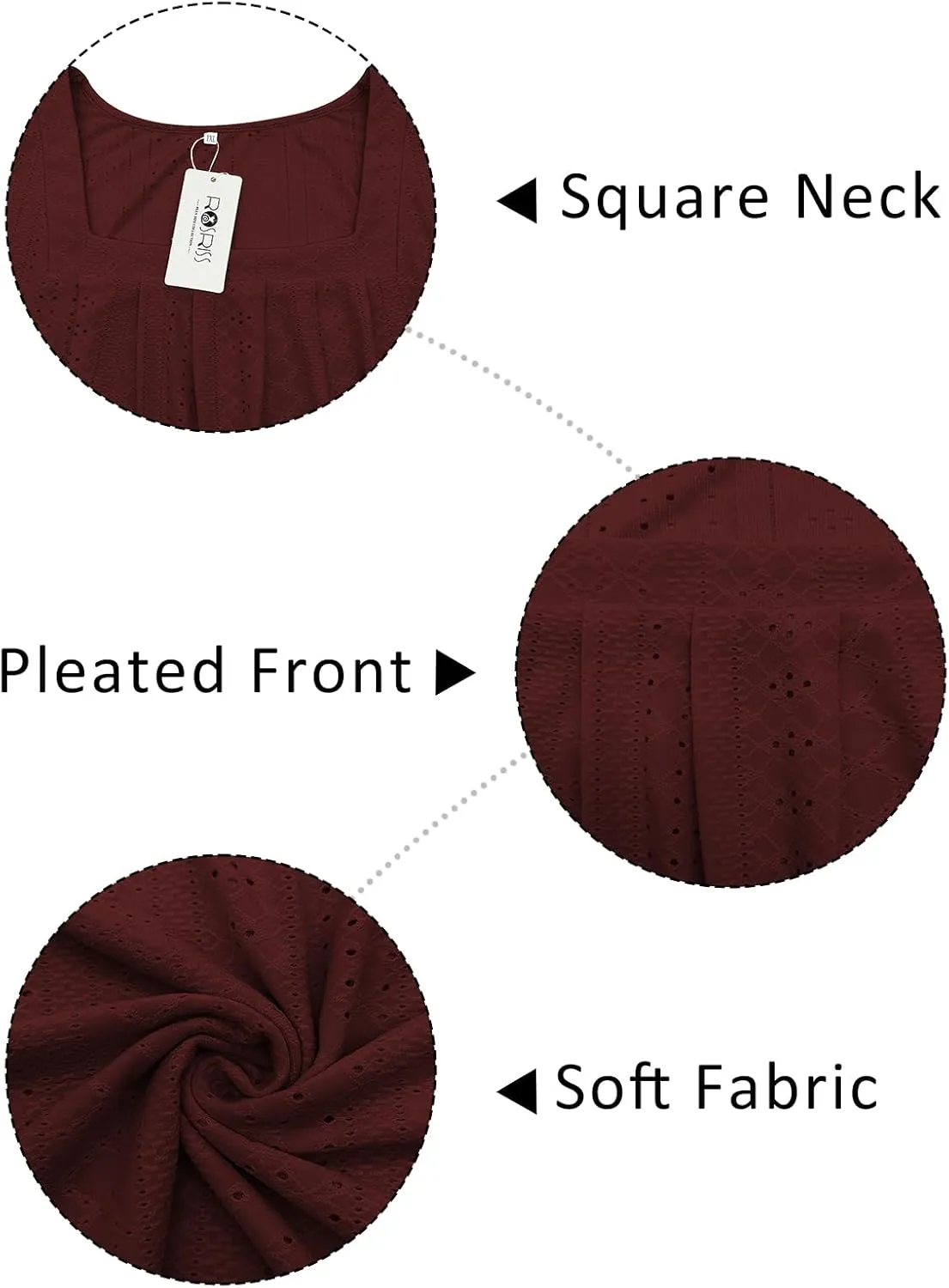 ROSRISS Plus-Size-Tank-Tops Summer Sleeveless Loose Fit Pleated Shirts Square Neck Tunics Eyelet Flowy Tees