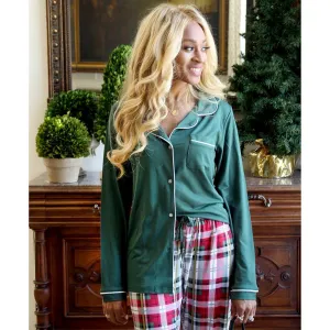 RS Classic Long Sleeve Button Up Sleep Shirt - Green/White