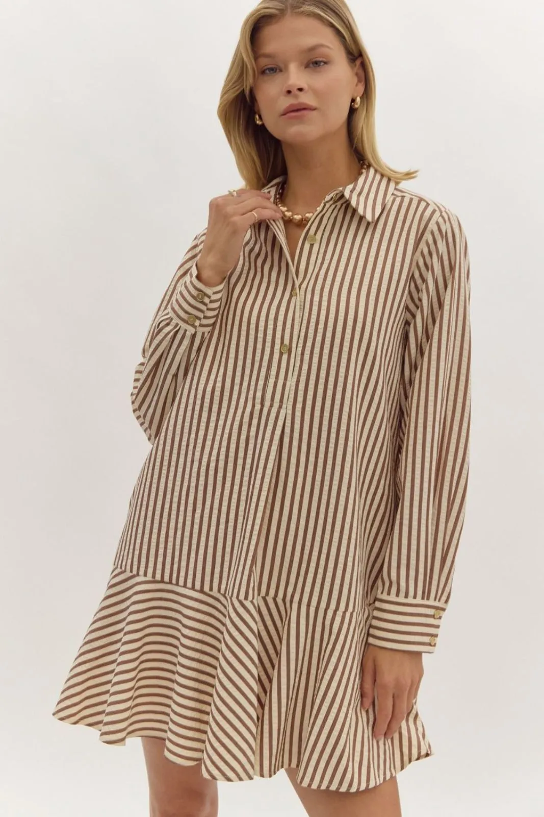 SALE - Bella Stripe Button Up Mini Dress