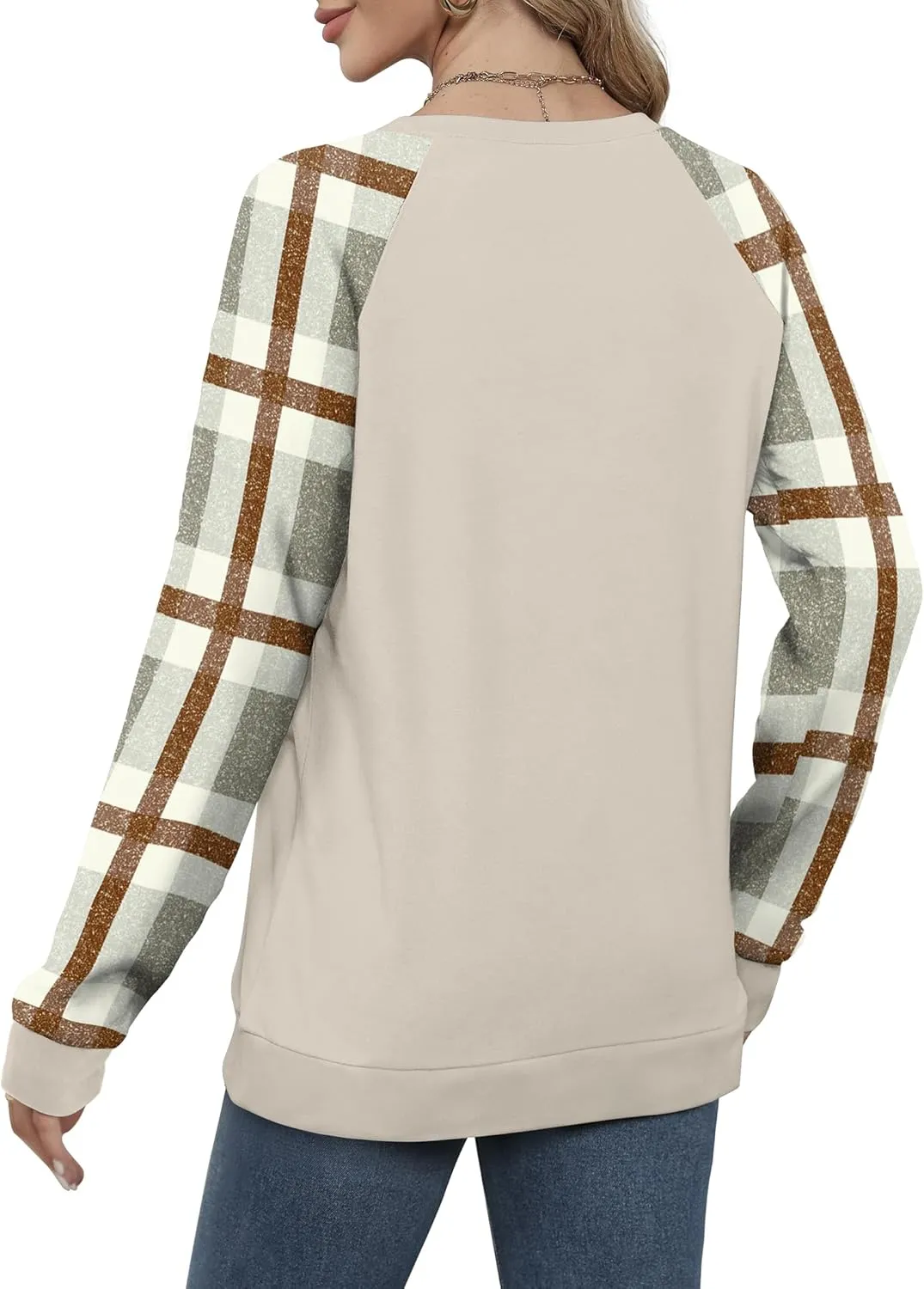 Saloogoe Sweatshirts for Women Crewneck Cable Knit Sleeve Sweaters Lightweight Fashion 2024