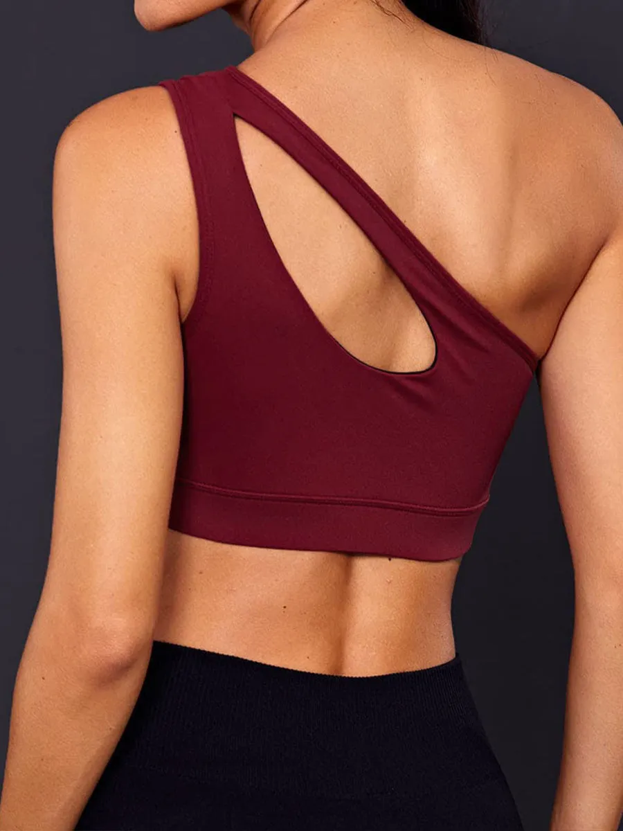 Solid Sports One-Shoulder Vest Top Compression Shirt Gym Top
