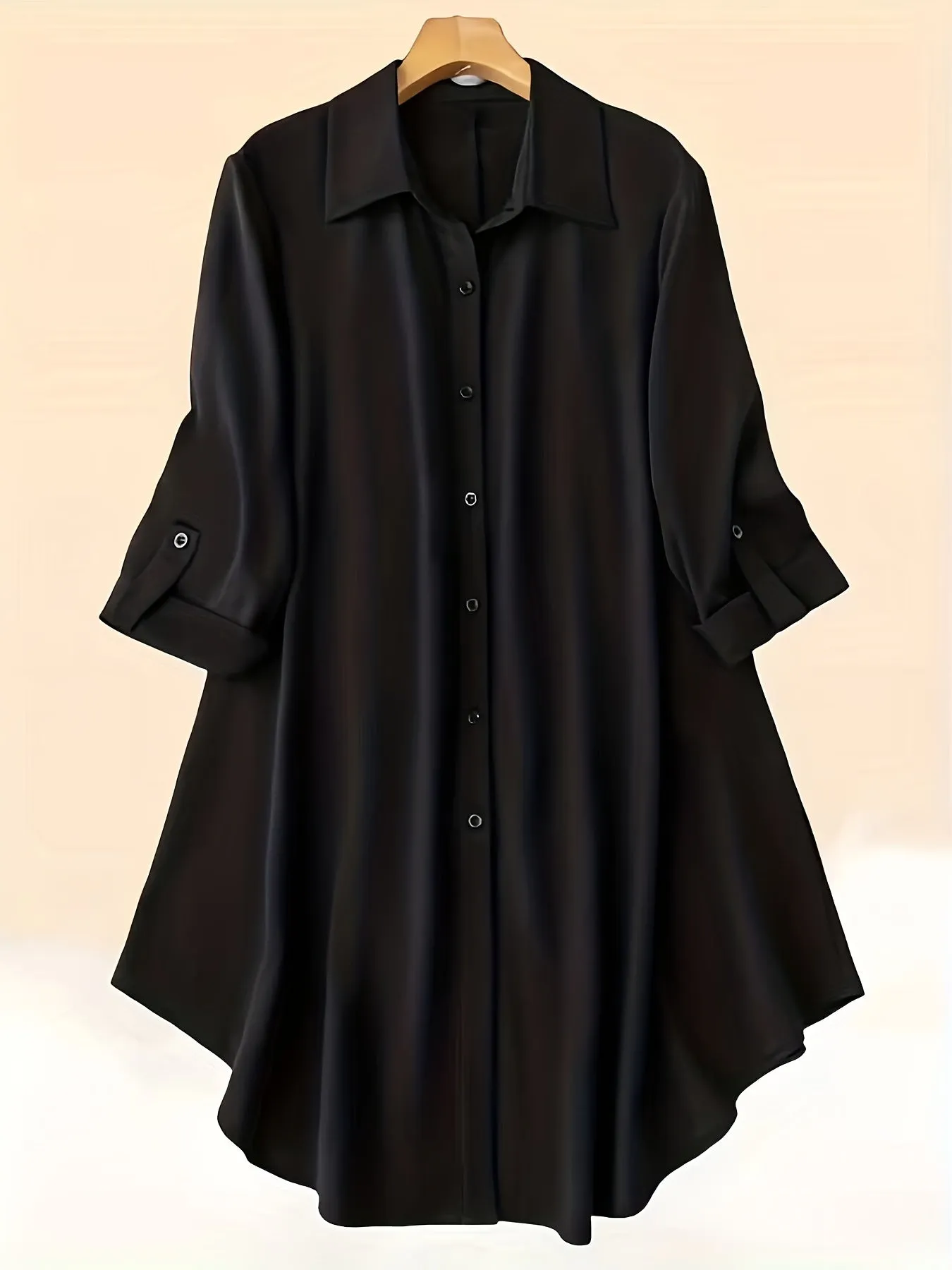 Stylish Plus Size Button Up Blouse with Roll Up Sleeves