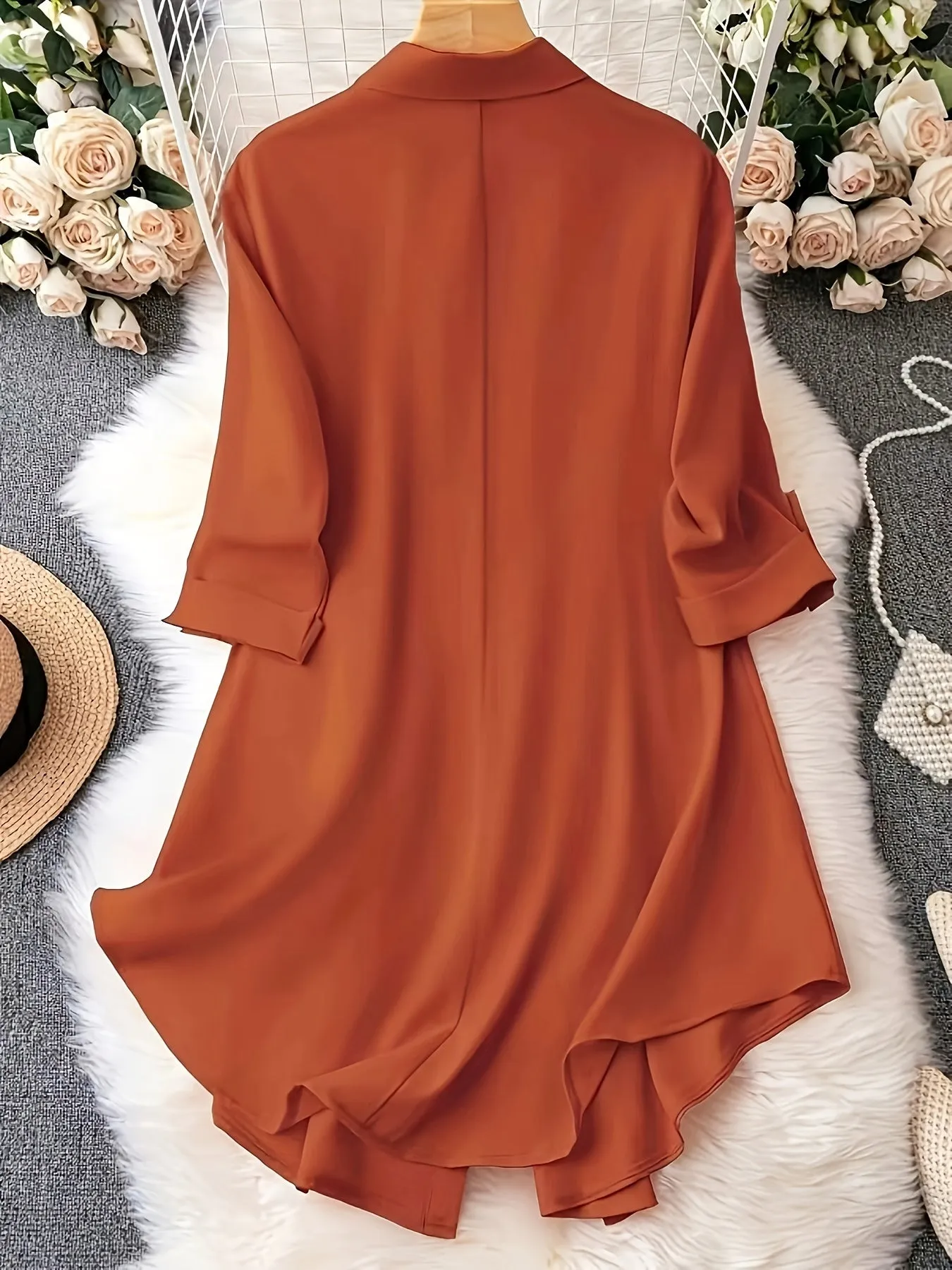 Stylish Plus Size Button Up Blouse with Roll Up Sleeves
