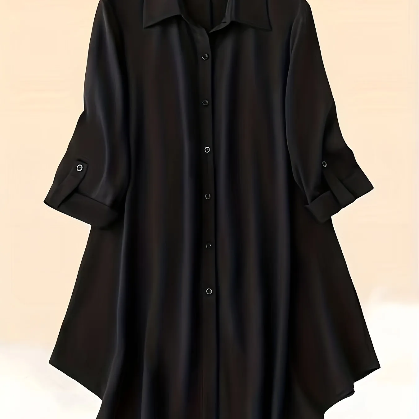 Stylish Plus Size Button Up Blouse with Roll Up Sleeves